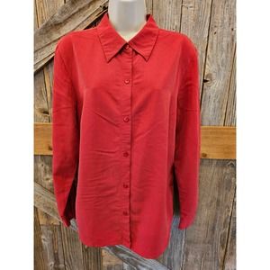 Villager stain resistant red holiday soft long sleeve button up sz 12 ^